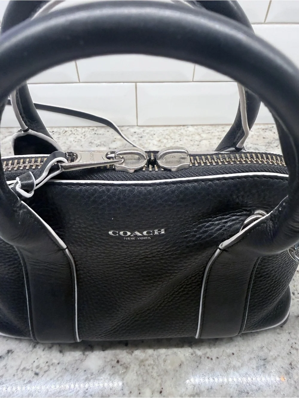 Coach Black Pebbled Leather Dome Satchel with Silver Hardware